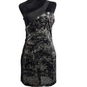 Jessica McClintock One Shoulder Strap Sequined Black and Gray Dress Women's 10